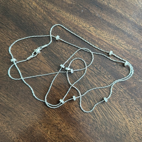 BRIGHTON NECKLACE LONG SILVER W/ CRYSTAL STONE STATIONS - Picture 8 of 13